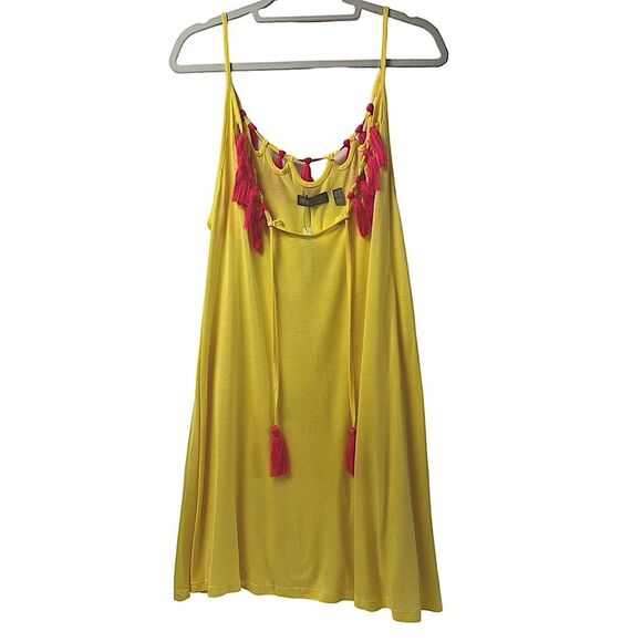 ASOS Swim Coverup Fringe Trim Yellow and Hot Pink Size 4 - Picture 3 of 9